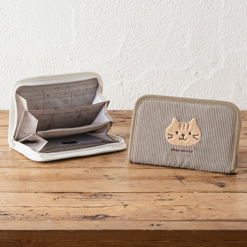 Fuku Fuku Nyanko 日本正版 貓咪燈芯絨多功能多夾層風琴包 - 兩款可選