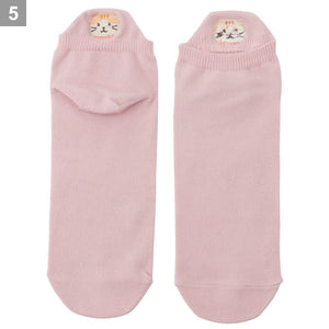 Fuku Fuku Nyanko 日本正版 貓頭刺繡運動船襪 - 六款可選