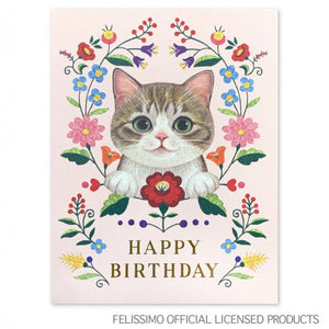 Felissimo 貓部 日本正版 「花與貓」迷你生日卡