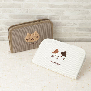 Fuku Fuku Nyanko 日本正版 貓咪燈芯絨多功能多夾層風琴包 - 兩款可選