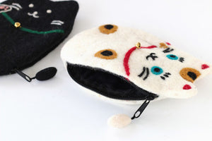 TOMO CORPORATION 日本直送 招財白貓造型羊毛氈拉鍊收納包