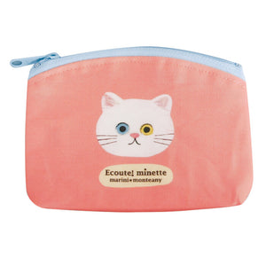 ECOUTE! minette 日本製 療癒貓臉零錢包 - 白貓