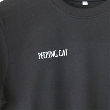 將圖片載入圖庫檢視器 TOMO CORPORATION 日本直送 原創「Peeking Cat 偷望的貓咪」白貓插畫黑色T恤（ S Size）
