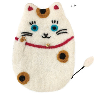 TOMO CORPORATION 日本直送 招財白貓造型羊毛氈拉鍊收納包