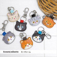 將圖片載入圖庫檢視器 ECOUTE! minette 日本正版 療癒貓臉皮革鎖匙扣 - 摺耳茶虎紋貓
