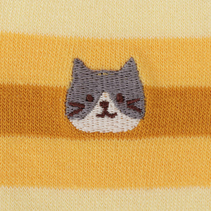 【預訂】Fuku Fuku Nyanko 日本正版 貓臉刺繡涼感條紋橫間中筒襪 - 五款可選