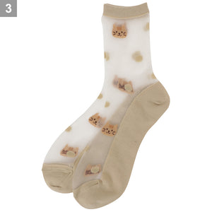 【預訂】Fuku Fuku Nyanko 日本正版 貓咪透視玻璃中筒襪 - 五款可選
