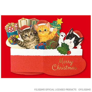 Felissimo 貓部 日本正版 貓咪聖誕襪搖搖立體聖誕卡