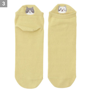 Fuku Fuku Nyanko 日本正版 貓頭刺繡運動船襪 - 六款可選