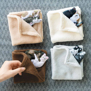 Felissimo 貓部 日本正版 發現貓踪! 在毛毯中熟睡的手帕 - 四款可選