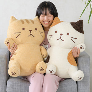 Fuku Fuku Nyanko 日本正版 貓咪坐姿公仔抱枕（BIG 特大版）- 三色貓、茶虎貓、灰八分貓