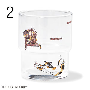 Felissimo 貓部 日本製 堆疊時插畫就連在一起! 貓咪的階梯式玻璃杯 - 四款可選