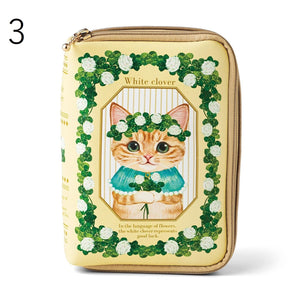 Felissimo 貓部 日本正版 花的貓咪妖精 植物圖鑑風收納包 - 四款可選