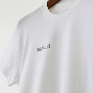 TOMO CORPORATION 日本直送 原創「Peeking Cat 偷望的貓咪」八分貓插畫白色T恤（ S Size）