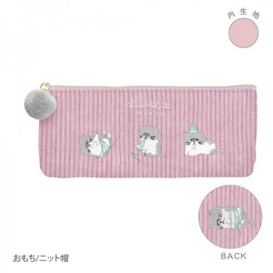 CHOCOBIT 日本正版 冷帽貓粉紅燈芯絨筆袋
