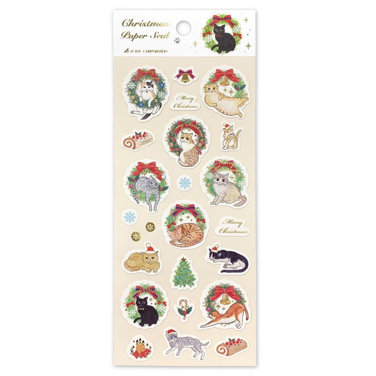 《貓與花環》日本正版聖誕貼紙