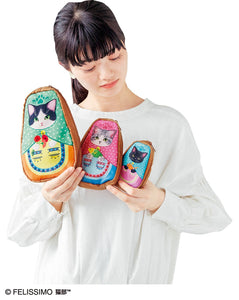 Felissimo貓部  日本正版 三姐妹來幫忙! 貓咪俄羅斯套娃式收納包 - 三款可選