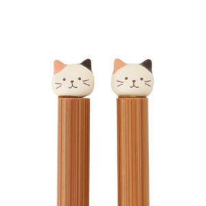 【預訂】Fuku Fuku Nyanko 日本製 貓頭天然竹製抗菌長筷子 - 三款可選