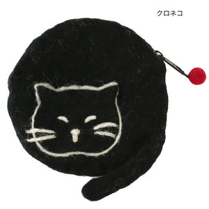 TOMO CORPORATION 日本直送尼泊爾手工製黑貓長尾巴造型羊毛氈拉鍊收納包