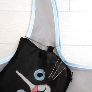 ECOUTE! minette 日本正版 療癒貓臉輕便巾着環保袋 - 灰色 X 黑貓