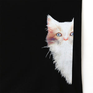 TOMO CORPORATION 日本直送 原創「Peeking Cat 偷望的貓咪」白貓插畫黑色T恤（ S Size）