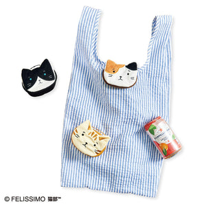 Felissimo貓部 日本正版 不起皺條紋泡泡布！ 可收納於可愛貓咪中的環保袋 - 三款可選
