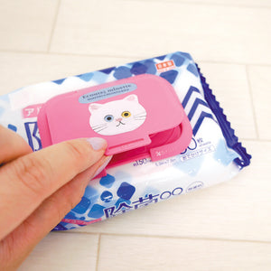 ECOUTE! minette 日本製 療癒貓粉紅色白貓臉隨身濕紙巾揭蓋