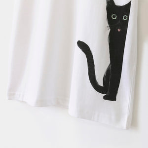 TOMO CORPORATION 日本直送 原創Peeking Cat 偷望的貓咪黑貓插畫白色T恤（ S Size）