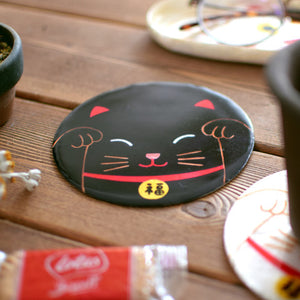 TOMO CORPORATION 日本直送黑色招財貓貝殼杯墊