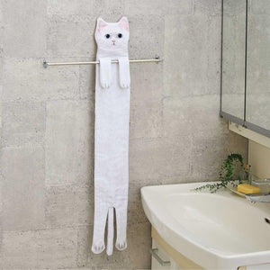 Felissimo貓部 日本正版 與身體超~長的人氣貓咪「伸長子のび子」合作! 超~長白貓毛巾