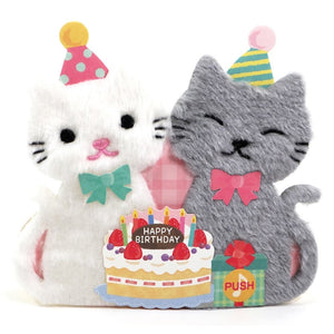 Sanrio 日本正版 毛絨貓咪面頰燈光立體音樂生日卡（歌曲：HAPPY BIRTHDAY TO YOU）