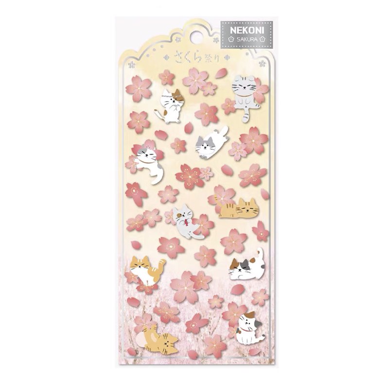 日系櫻花貓咪紙質貼紙