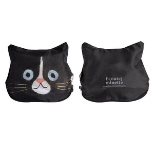 ECOUTE! minette 日本正版 療癒貓臉輕便巾着環保袋 - 灰色 X 黑貓