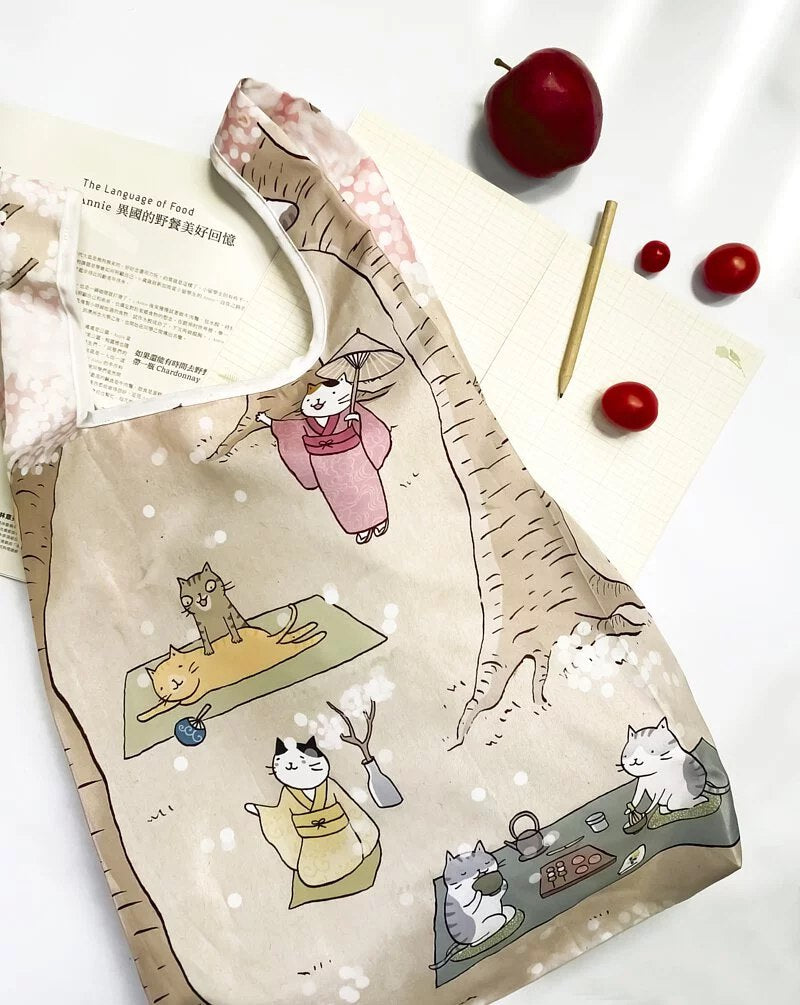 貓小姐Ms.Cat 台灣正版 摺疊購物袋 - 櫻花與貓